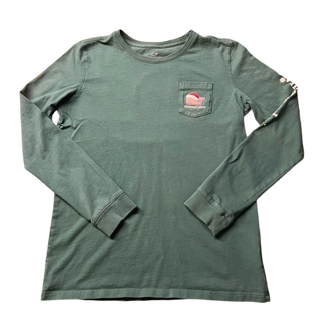 VINEYARD VINES UNISEX GREEN LONG SLEEVE CREW HOLIDAY T-SHIRT SIZE LARGE OR 14